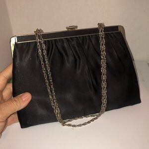 Black Textured Clutch with Chain Strap